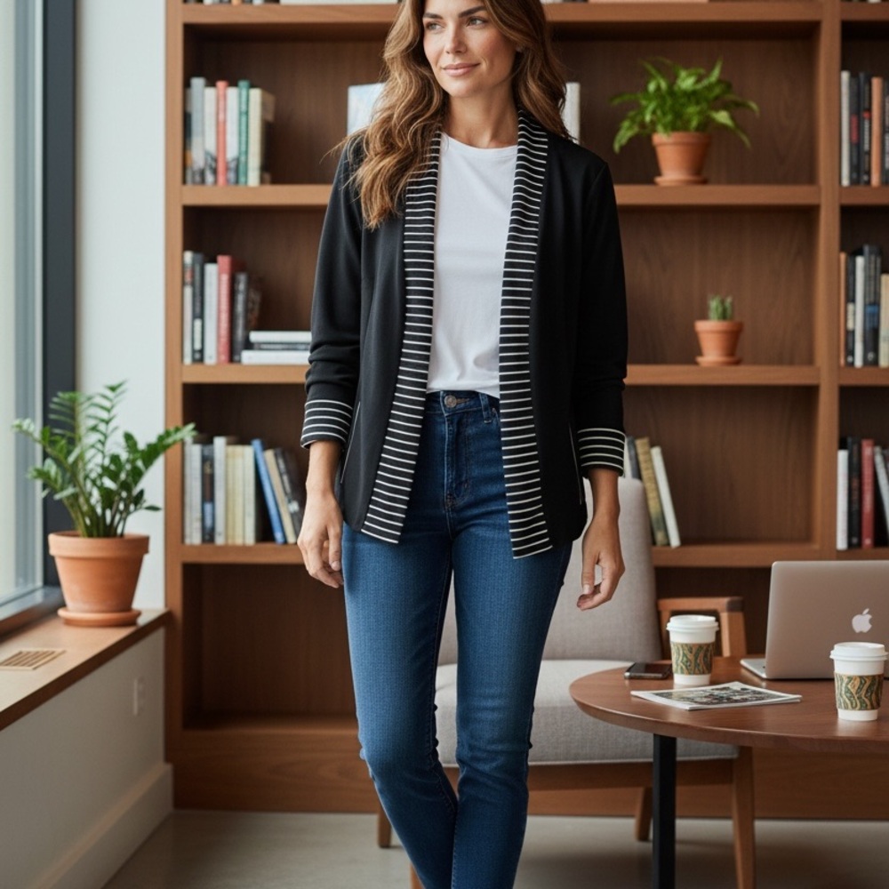 CJ Banks Navy Blazer with White Striped Accents